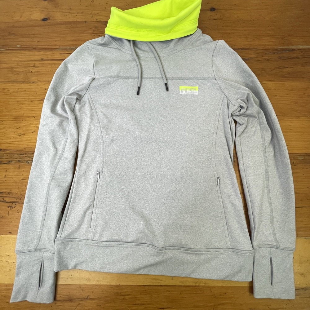 Victoria Secret PINK Womens Small High Neck Gray-Activewear Top Sweatshirt Green